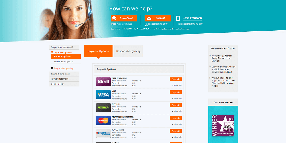 Betsson Payment Methods Overview & Details
