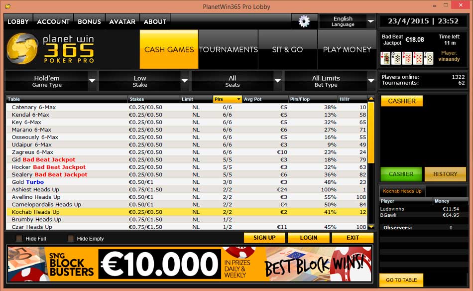 Download poker client and play in PlanetWin365